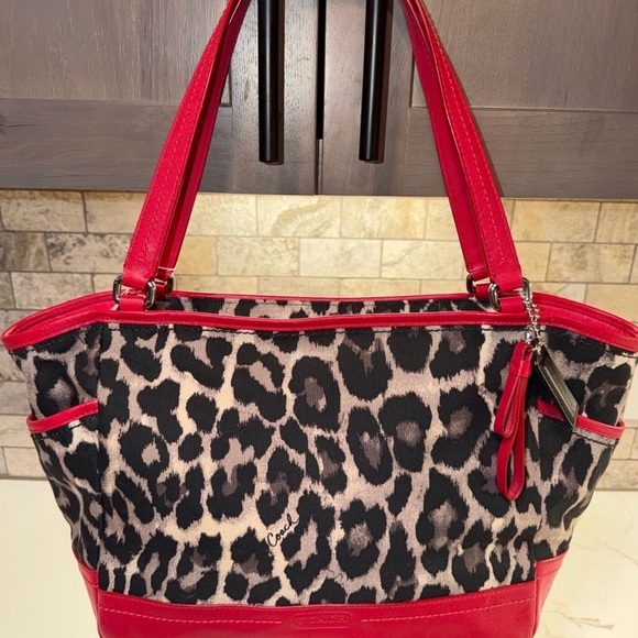 Coach Leopard-Print Tote with Red Trim - Picture 3 of 3